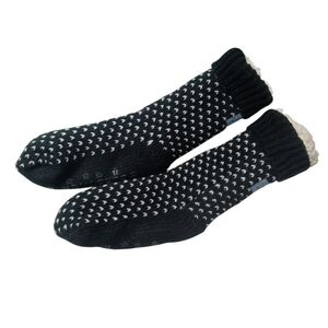 Jane and Bleecker Black Knit Cozy Lined Slipper Socks with White Dot Pattern
